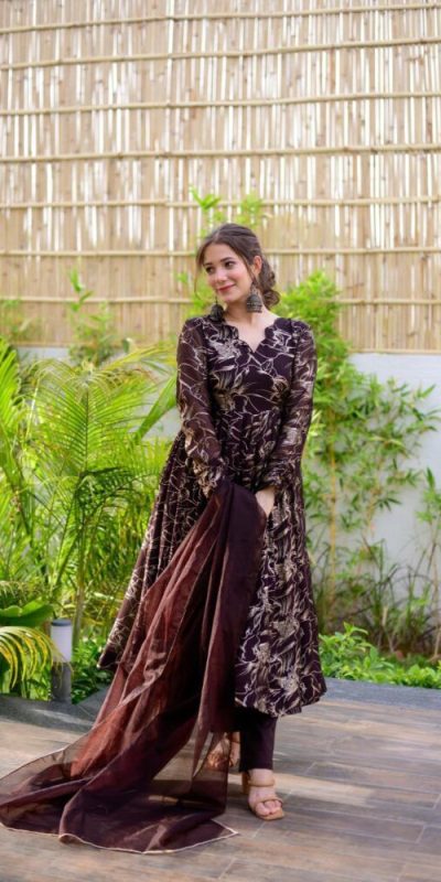 Splendorous Coffee Color Georgette Digital Printed Salwar Suit