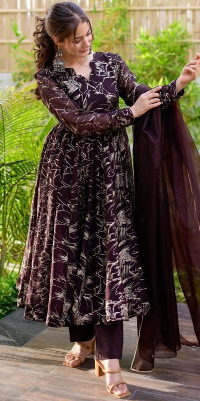 Splendorous Coffee Color Georgette Digital Printed Salwar Suit