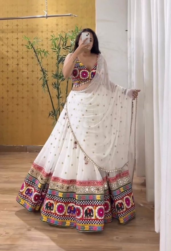 Stunning White Color Chinon Sequence Embroidery Lehenga Choli