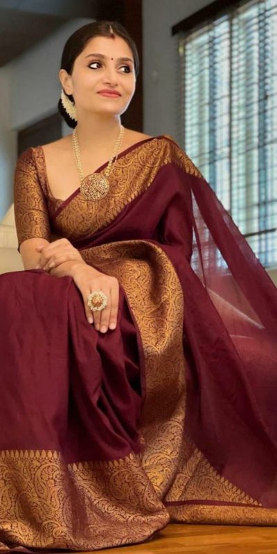 Stylish Maroon Color Soft Lichi Silk Cloth Jacquard All Over Saree