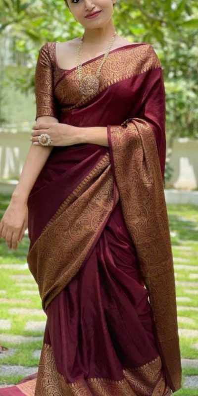 Stylish Maroon Color Soft Lichi Silk Cloth Jacquard All Over Saree