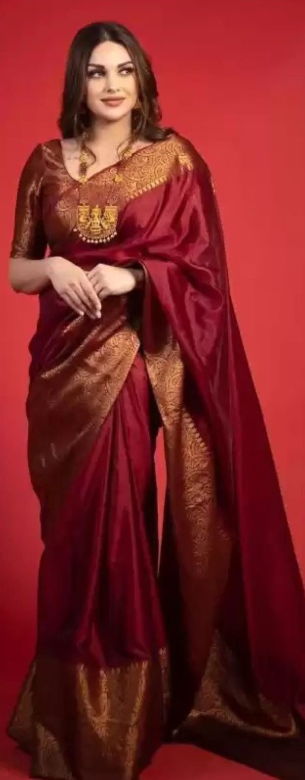 Stylish Maroon Color Soft Lichi Silk Cloth Jacquard All Over Saree