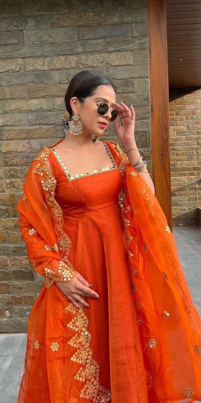 Orange Georgette Coin Lace Border Salwar Suit