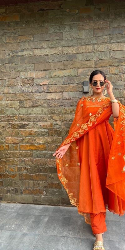 Sublime Orange Color Georgette Coin Lace Border Salwar Suit