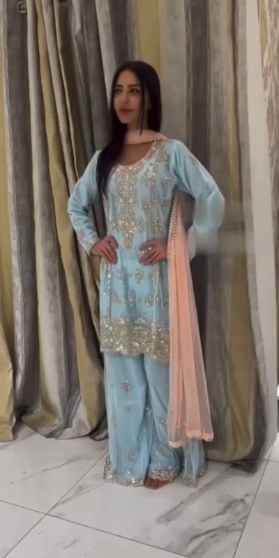 Superb Light Sky Blue Color Georgette Embroidery Salwar Suit