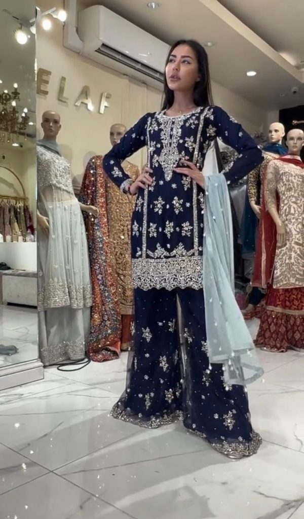 Superb Navy Blue Color Georgette Embroidery Salwar Suit