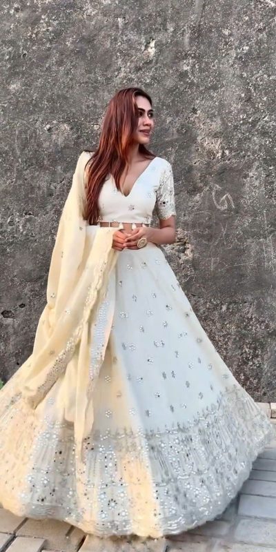 Superb White Color Georgette Heavy Embroidery Lehenga Choli