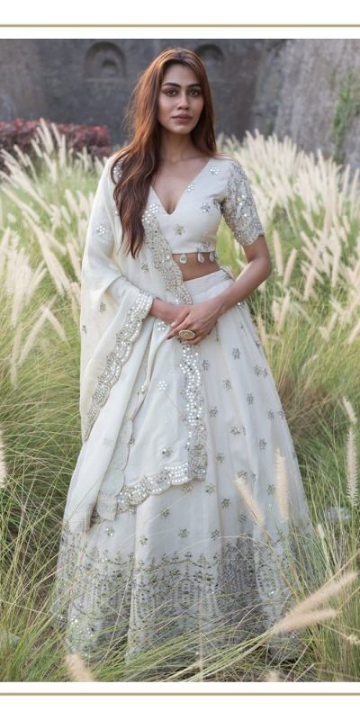 Superb White Color Georgette Heavy Embroidery Lehenga Choli