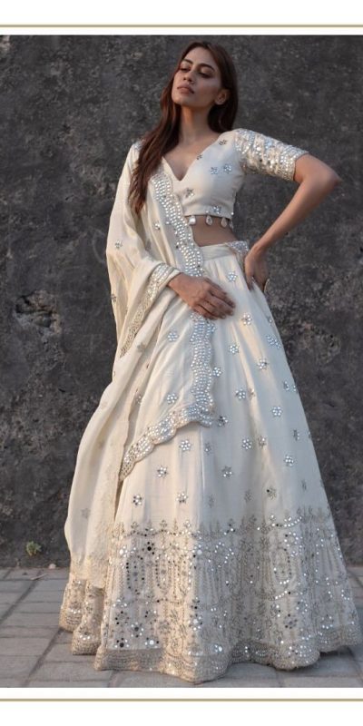 Superb White Color Georgette Heavy Embroidery Lehenga Choli