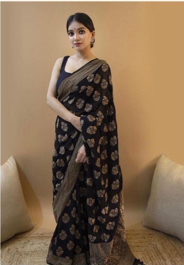 KP 1082 Black Color Soft Lichi Silk Jacquard On All Over Saree Casual, Party Wear, Wedding, Events Etc. Expected Delivery 4-6 Working Days @1399/- | Sarees, Bollywood Sarees, Creative Sarees, Designer Sarees, Embroidered Sarees, Ethnic Saree, Modern Digital sarees, Party Wear Sarees