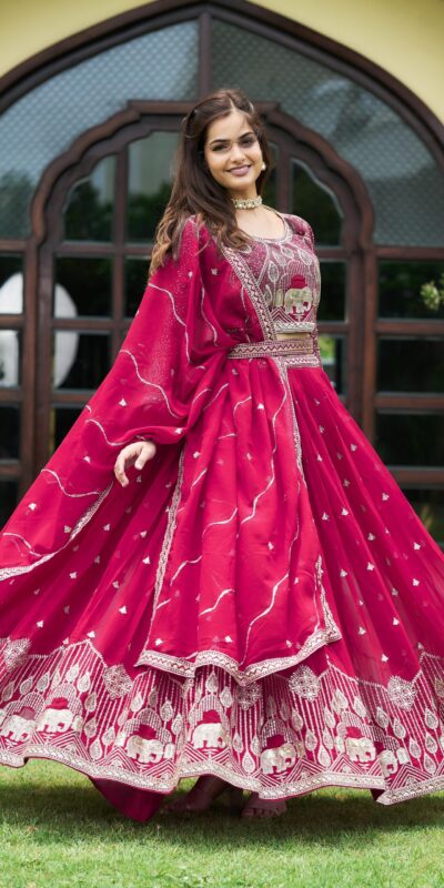 Ram 023 Rani Color Sequence Georgette Embroidery Lehenga Choli Casual, Wedding, Festive, Events Expected Delivery 4-6 Working Days @3049/- | Lehenga, Bollywood Lehenga, Creative Lehenga, Designer Lehenga, Embroidered Lehenga, Party Wear Lehenga