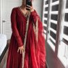 Red Chinon Silk Embroidery Gown