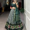 Green Tussar Silk Ikkat Print Foil Work Lehenga Choli