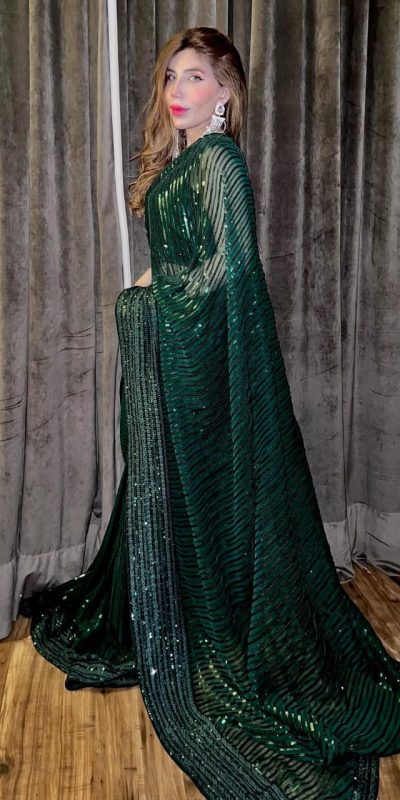 JR-620 Green Sequin Georgette With Embroidery Work Saree Casual, Party Wear, Wedding, Events Etc.4-6 Working Days @ 1748/- only | Sarees, Bollywood Sarees, Creative Sarees, Designer Sarees, Embroidered Sarees, Ethnic Saree, Modern Digital sarees, Party Wear Sarees