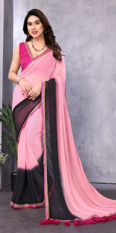 Attractive In Light Pink Color Faux Peding Georgette Party Wear Saree