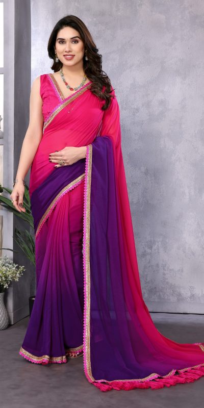 Attractive In Magenta Color Faux Peding Georgette Party Wear Saree
