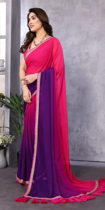 Attractive In Magenta Color Faux Peding Georgette Party Wear Saree
