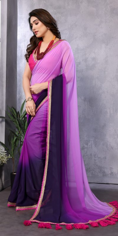 Attractive In Purple Color Faux Peding Georgette Party Wear Saree