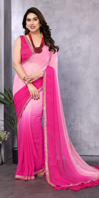 Jr Pop Rose Pink : Faux Peding Georgette Party, Wedding, Festive, Events Etc. 4-6 Working Days @1549/- Only | Sarees, Bollywood Sarees, Creative Sarees, Designer Sarees, Embroidered Sarees, Ethnic Saree, Modern Digital sarees, Party Wear Sarees
