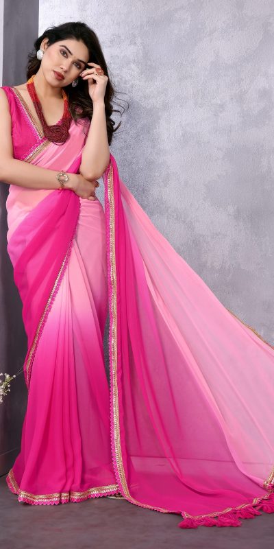 Jr Pop Rose Pink : Faux Peding Georgette Party, Wedding, Festive, Events Etc. 4-6 Working Days @1549/- Only | Sarees, Bollywood Sarees, Creative Sarees, Designer Sarees, Embroidered Sarees, Ethnic Saree, Modern Digital sarees, Party Wear Sarees