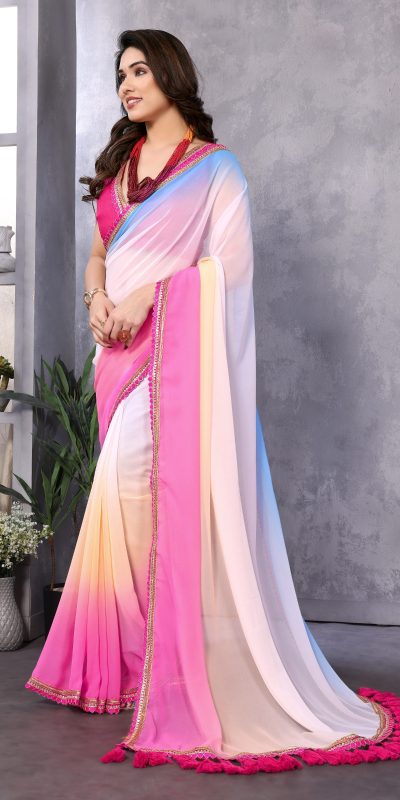 Jr Pop Sky Pink : Faux Peding Georgette Party, Wedding, Festive, Events Etc. 4-6 Working Days @1549/- Only | Sarees, Bollywood Sarees, Creative Sarees, Designer Sarees, Embroidered Sarees, Ethnic Saree, Modern Digital sarees, Party Wear Sarees