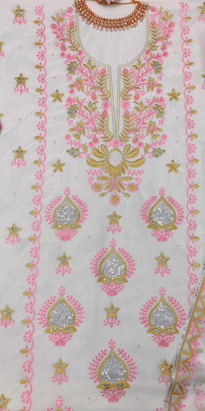 Classic White Color Tabby Organza Silk Sequence Salwar Suit