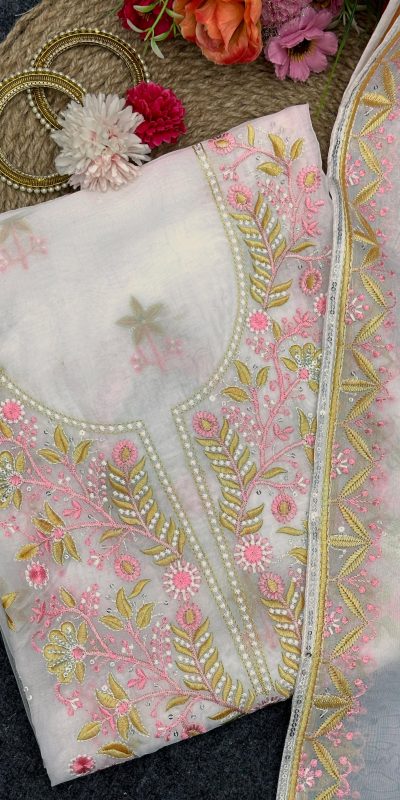 Classic White Color Tabby Organza Silk Sequence Salwar Suit