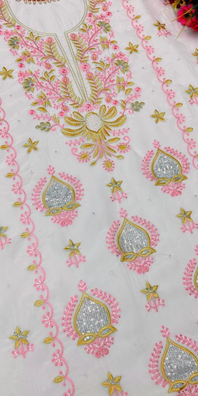 Classic White Color Tabby Organza Silk Sequence Salwar Suit