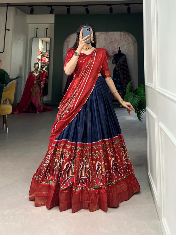 Fabulous Navy Blue Color Dola Silk Patola Print Foil Lehenga Choli