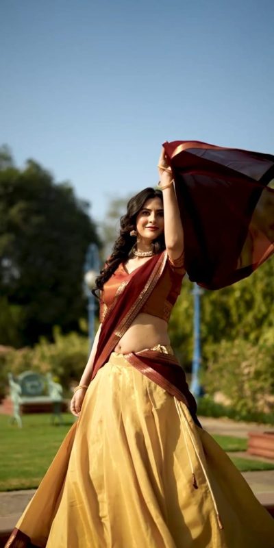 Peaceful Cream Color Kanchipuram Zari Weaving Lehenga Choli