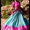 See Blue Kanchipuram Zari Weaving Lehenga Choli