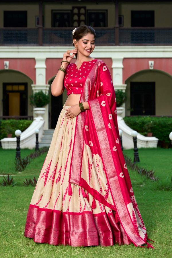 Super Red Color Dola Silk Shibori Print Zari Weaving Lehenga Choli
