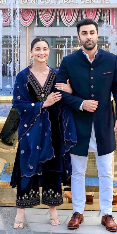 Alia Batt Ranbir Kapoor Navy Blue Velvet Party Wear Sharara Suit