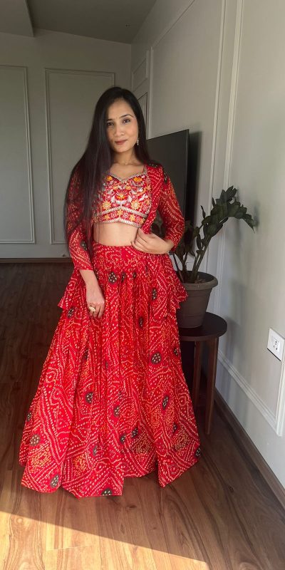 Commitment Red Color Pure Bandhrej Heavy Embroidery Sequence Lehenga Choli