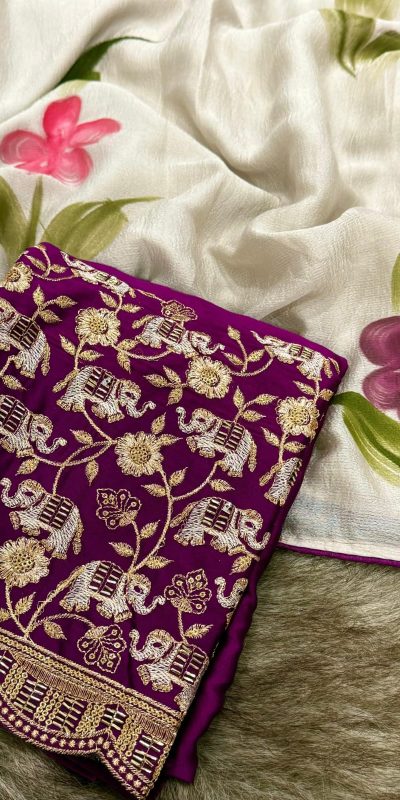 Magical Cream Color Georgette Embroidery Sequence Saree