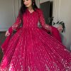 Pink Fox Georgette sequence Embroidery Work With Gown