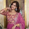 Pink Fox Georgette Embroider Zecard Work Gown