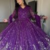 Purple Fox Georgette sequence Embroidery Work With Gown