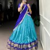 Blue Zari Chex Weaving Work Lehenga Choli