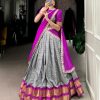 Grey Zari Chex Weaving Work Lehenga Choli