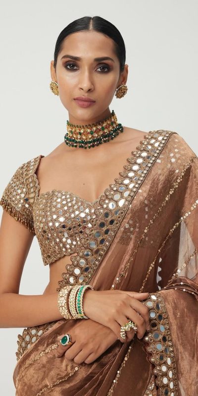 Awesome Mustard Yellow Color Jimmy Chu Embroidery Lace Border Sequins Work Saree