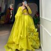 Parrot Green Rajwadi Chanderi Silk Hand Made Flower Lehenga Choli