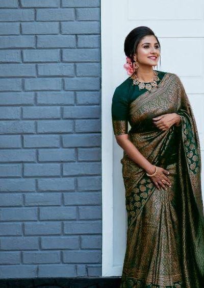 Beautiful Blue Color Soft Lichi Silk Jacquard Work On All Over Saree