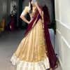 Cream Kanchipuram Zari Weaving Work Lehenga Choli