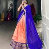 Peach Kanchipuram Zari Weaving Work Lehenga Choli