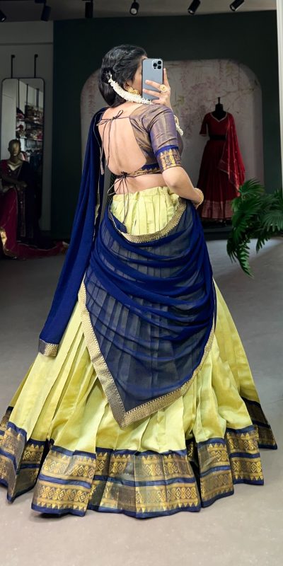 Beautiful Pista Color Kanchipuram Zari Weaving Work Lehenga Choli