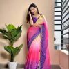 Purple Soft Georgette Satin With Digital Print Embroidery Work Saree