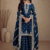 Blue Heavy Semi Chinon Silk Codding Embroidery Salwar Suit