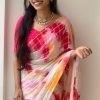 Pink Viscose Georgette Shibori Hand Dyeing Jari Work Saree
