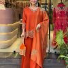 Orange Faux Georgette With Heavy Embroidery Sequence Work Salwar Suit